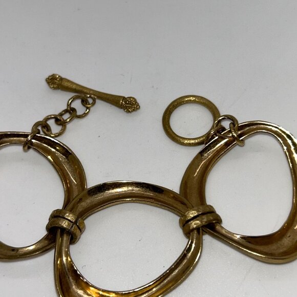 Ralph Lauren Brushed Gold Bracelet With Oval Links & Toggle Clasp Y2K - Picture 10 of 14